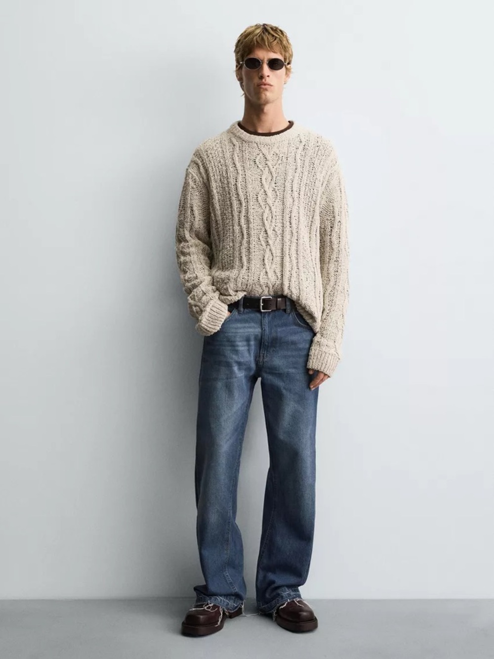 Zara Textured Cable Knit Sweater – Stone | Men’s Medium - Picture 5 of 5